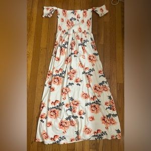 Pink Floral Off-the-shoulder Maxi Sundress